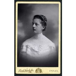   Divald Károly fia fényképészeti, műintézet, Eperjes, Felvidék, elegáns nő gyönyörű ruhában, gyönyörű hajjal, monarchia, 1890-es évek, Eredeti CDV, vizitkártya fotó. 