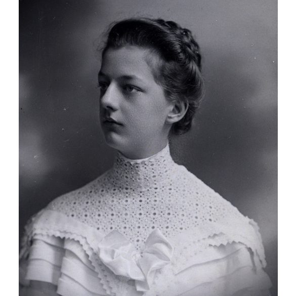 Divald Károly fia fényképészeti, műintézet, Eperjes, Felvidék, elegáns nő gyönyörű ruhában, gyönyörű hajjal, monarchia, 1890-es évek, Eredeti CDV, vizitkártya fotó. 