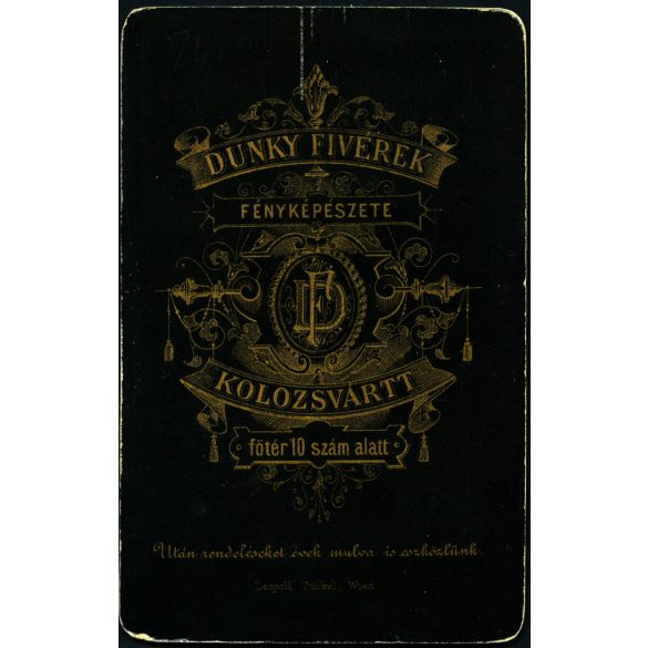 Dunky fivérek fényképészete, Kolozsvár, Erdély, elegáns nő gyönyörű ruhában, monarchia, 1890-es évek, Eredeti CDV, vizitkártya fotó. 