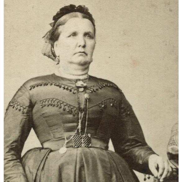 Borsos műterem, Pest, elegáns nő gyönyörű ruhában, monarchia, 1860-as évek, Eredeti CDV, vizitkártya fotó. 