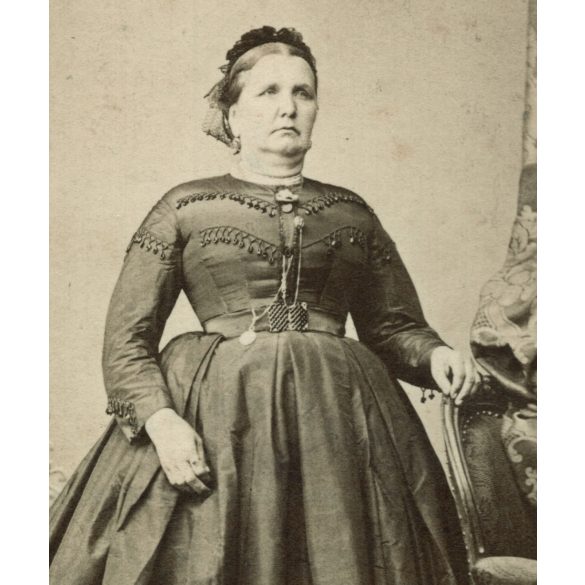 Borsos műterem, Pest, elegáns nő gyönyörű ruhában, monarchia, 1860-as évek, Eredeti CDV, vizitkártya fotó. 