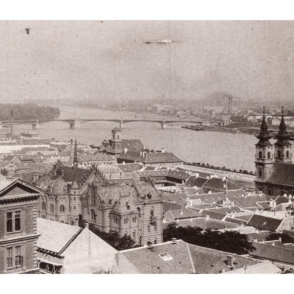 Víziváros látképe, Budapest, Duna, Toldy Ferenc utca, gimnázium, városkép,  1880-as évek, Eredeti kabinetfotó gyönyörű részletekkel, széle vágott.  