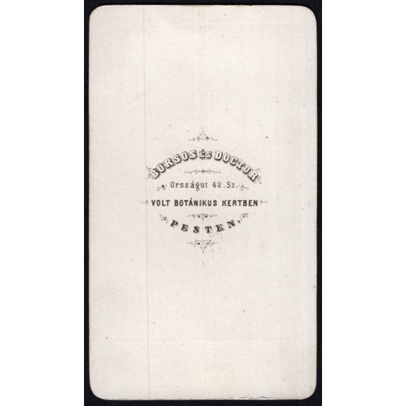 Borsos és Doctor műterem, Pest, elegáns fiatal nő gyönyörű ruhában, gyönyörű hajjal, 1860-as évek, Eredeti korai CDV, vizitkártya fotó.   