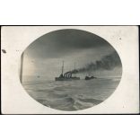 Helgoland osztályú osztrák-magyar gyorscirkáló (Novara?), K.u.K., hajó, haditengerészet, Horthy Miklós, 1. Világháború, katona, monarchia, jármű, közlekedés, 1910-es évek, Eredeti fotó, papírkép.   