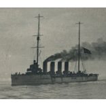 Helgoland osztályú osztrák-magyar gyorscirkáló (Novara?), K.u.K., hajó, haditengerészet, Horthy Miklós, 1. Világháború, katona, monarchia, jármű, közlekedés, 1910-es évek, Eredeti fotó, papírkép.   