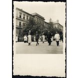 Szent Jobb körmenet, Budapest, Eucharisztikus világkongresszus, Alkotmány utca,  katona, egyenruha, egyház, ünnep, Horthy-korszak, 1938, 1930-es évek, Eredeti fotó, papírkép.