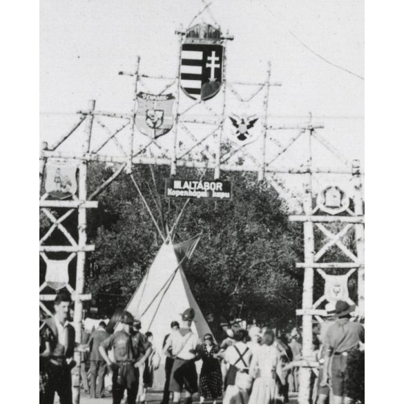 Cserkész Világtalálkozó, Gödöllő, Jamboree, Dzsembori, III. Altábor, Koppenhágai  kapu,  Horthy-korszak, 1933. VIII. 7, 1930-as évek, Eredeti fotó, hátulján feliratozott papírkép.