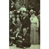 Nagy méret, Húsipari Munkások Szervezete, zászló, foglalkozás, ipartörténet,  kalap, bajusz, monarchia, 1890-es évek, Eredeti kabinetfotó, kartonra kasírozott fotó.  