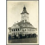 Piac a Városházánál, Brassó, Erdély, Borbély Antal üzlete, monarchia, 1910-es évek, Eredeti fotó, hátulján feliratozott papírkép.   