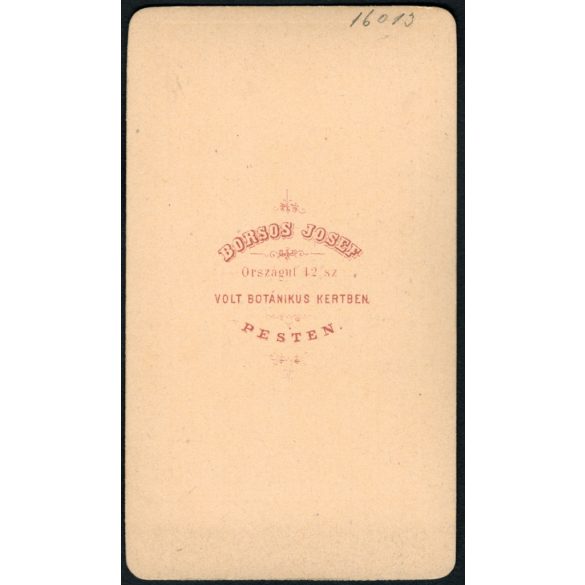 Borsos Josef műterme, Pest, elegáns nő portréja, nyaklánc, modern ruha, monarchia, 1860-as évek, Eredeti CDV, vizitkártya fotó.  