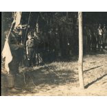 284-es számú Szent Korona Cserkészcsapat, Budapest, (Külső Váci úti római katolikus plébánia), tábor, egyenruha, zászló, trombita, XIII. kerület,  Horthy-korszak, 1929, 1920-as évek, Eredeti, bélyegzővel jelzett fotó, papírkép, felületén sérülések.  