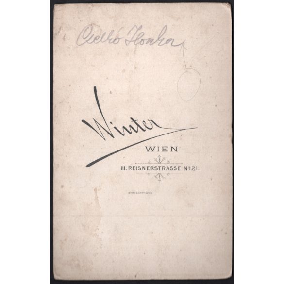 Winter műterem, Bécs, Ausztria, Czelkó Ilonka, elegáns nők portréja, monarchia, 1880-as évek, Eredeti, hátulján feliratozott kabinetfotó.