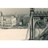 Jégzajlás a Dunán, régi Erzsébet híd, villamos, jármű, közlekedés, helytörténet, Horthy-korszak, 1940, 1940-es évek, Eredeti fotó, hátulján feliratozott papírkép.   