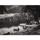 Kirándulók a Gyilkos-tónál, Erdély, csónak, Horthy-korszak, 1940. szeptember, 1940-es évek, Eredeti fotó, hátulján feliratozott papírkép.  