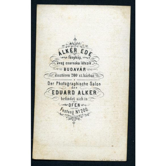 Alkér Ede műterme, Budavár, elegáns nő gyönyörű ruhában, könyvekkel, monarchia, 1860-as évek, Eredeti CDV, korai vizitkártya fotó.   