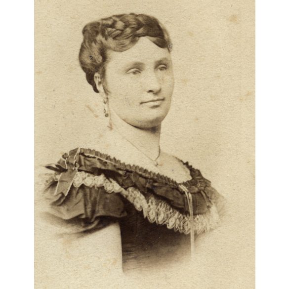 Ritka! Dr. Heid műterme, Pest, elegáns nő portréja, gyönyörű haj, monarchia, 1867, 1860-as évek, Eredeti CDV, vizitkártya fotó.  