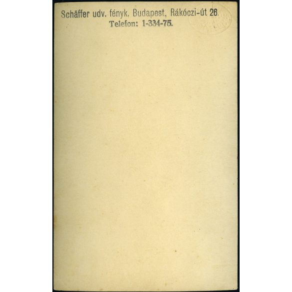 Schaffer Gyula udvari fényképész műterme, Budapest, magyar katona egyenruhában, Horthy-korszak, 1930-as évek, Eredeti fotó, hátulján feliratozott, mélynyomóval jelzett papírkép.