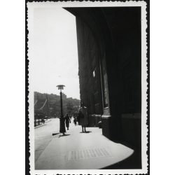   Séta a Belvárosban, Budapest, Piarista Gimnázium, régi Erzsébet híd,  közlekedés, 1938, 1930-as évek, Eredeti fotó, hátulján feliratozott papírkép.   