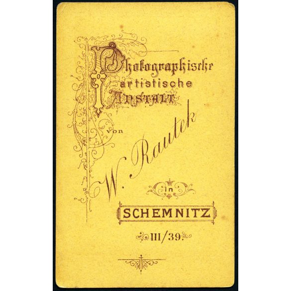 W. Rautek műterme, Selmecbánya (Schemnitz), Felvidék, elegáns fiú gyűrűkkel, gyönyörű faragott bútorok, különös vipő, monarchia, 1860-as évek, Eredeti CDV, vizitkártya fotó, ritka műterem.  