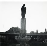 Madonna kis Jézussal szobor, Budapest, Pasaréti tér, buszmegálló, posta, feliratok, helytörténet, Horthy-korszak, 1930-as évek, Eredeti fotó, papírkép.  