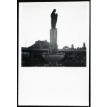 Madonna kis Jézussal szobor, Budapest, Pasaréti tér, buszmegálló, posta, feliratok, helytörténet, Horthy-korszak, 1930-as évek, Eredeti fotó, papírkép.  