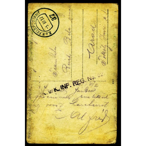 „emlékül az orosz harctérről", katona egyenruhában, szivarral, Oroszország, 1. világháború, monarchia, 1917, 1910-es évek, Eredeti fotó, tábori posta Aradra címezve, hátulján magyarul feliratozott papírkép.  