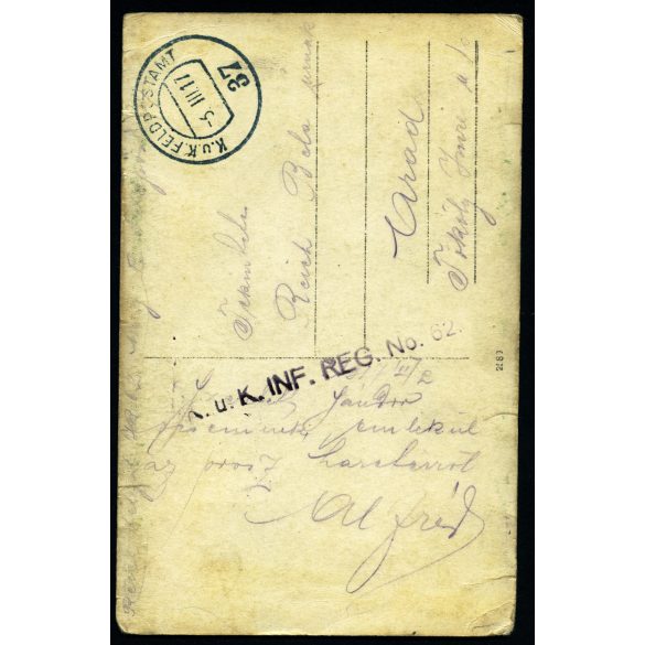 „emlékül az orosz harctérről", katona egyenruhában, szivarral, Oroszország, 1. világháború, monarchia, 1917, 1910-es évek, Eredeti fotó, tábori posta Aradra címezve, hátulján magyarul feliratozott papírkép.  