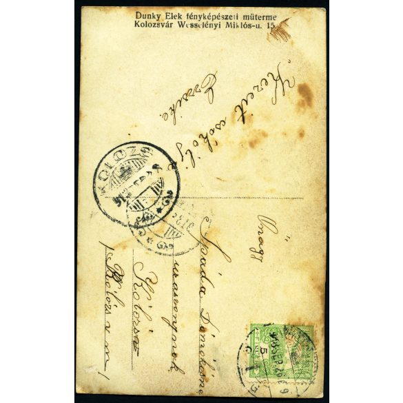 Dunky Elek műterem, Kolozsvár (Erdély), elegáns nő kesztyűben, monarchia, 1918, 1910-es évek, Eredeti fotó, hátulján feliratozott, jelzett papírkép.  