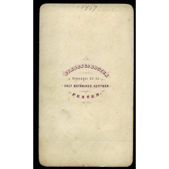 Borsos és Doctor műterem,  Pest (Budapest), elegáns bajuszos-szakállas úr magyaros ruhában, monarchia, 1860-es évek, Eredeti CDV, vizitkártya fotó.  