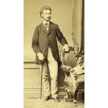 Borsos Jósef műterme,  Pest (Budapest), elegáns bajuszos-szakállas úr sétapálcával,  monarchia, 1860-es évek, Eredeti CDV, vizitkártya fotó. 