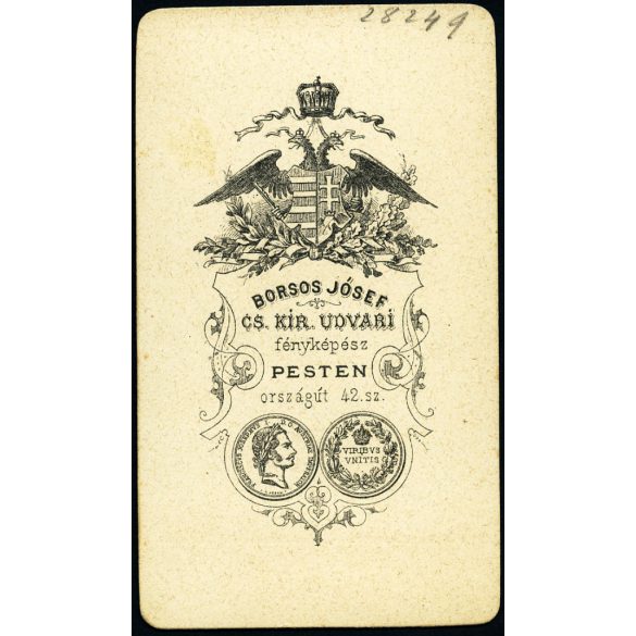 Borsos Jósef műterme,  Pest (Budapest), elegáns bajuszos-szakállas úr sétapálcával,  monarchia, 1860-es évek, Eredeti CDV, vizitkártya fotó. 