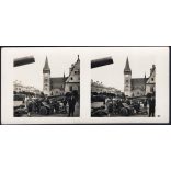 Német katonák ágyúkkal, Bártfa, (Felvidék, Szlovákia), katonai teherautók, fegyver, katona, egyenruha, 2. világháború, Horthy-korszak, 1940-es évek, Eredeti sztereó fotó, hátulján feliratozott gyűjteményes papírkép.  