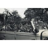 Német győzelmi katonai parádé Mercedes W 31 G4 speciális gépkocsival, Varsó, Lengyelország, Adolf Hitler, német katonai vezetők, egyenruha, 2. világháború, Horthy-korszak, jármű, közlekedés, 1939, 1930-as évek, Eredeti sztereó fotó, hátulján felirato