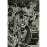 Katonazenekar, 8. Honvéd Gyalogezred,  magyar katonák egyenruhában, hangszer, zene, művészet, 2. világháború, Horthy-korszak, 1940-es évek, Eredeti fotó, papírkép.  