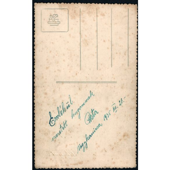 Magyar férfi pénzügyőr egyenruhában, Nagykanizsa, helytörténet, Horthy-korszak, 1935, 1930-as évek, Eredeti fotó, hátulján feliratozott papírkép.  