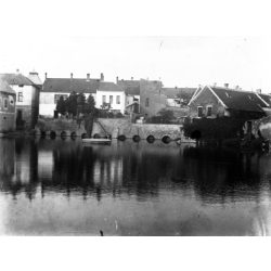   Üveg NEGATÍV! Házak a Malom-tó partján, Tapolca  Balaton-felvidék, város, 1920-as évek, Nagyobb méretű fotó negatív, üvegnegatív! 