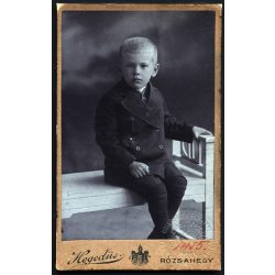   Hegedűs műterem, Rózsahegy, Felvidék,  fiú, Francsek György portréja, Kassa-Oderbergi Vasút (KsOD)  Személyazonossági igazolójegy, a társaság mélynyomó bélyegzőjével ellátva, közlekedés, monarchia, 1913, 1910-es évek, Eredeti CDV, vizitkártya fotó ra