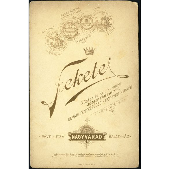 Fekete műterem, Nagyvárad, Erdély, elegáns férfi szakállal, bajusszal, portré, monarchia, 1890-es évek, Eredeti kabinetfotó.  