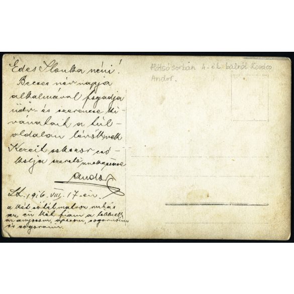 Kovács Andor színész (?) családja, magyar katonák egyenruhában, kard, matrózblúz, tengerész sapka, 1. világháború, monarchia, 1916, 1910-es évek, Eredeti fotó, hátulján feliratozott, szignózott papírkép.   