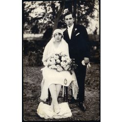   Biró műterem, Székelyhíd, Erdély, esküvő, gyönyörű menyasszony, vőlegény, Horthy-korszak, 1928, 1920-as évek, Eredeti fotó, hátulján feliratozott, pecséttel jelzett papírkép.   