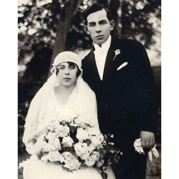 Biró műterem, Székelyhíd, Erdély, esküvő, gyönyörű menyasszony, vőlegény, Horthy-korszak, 1928, 1920-as évek, Eredeti fotó, hátulján feliratozott, pecséttel jelzett papírkép.   