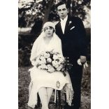 Biró műterem, Székelyhíd, Erdély, esküvő, gyönyörű menyasszony, vőlegény, Horthy-korszak, 1928, 1920-as évek, Eredeti fotó, hátulján feliratozott, pecséttel jelzett papírkép.   