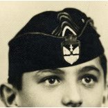 Iskolás fiú sapkában, cserkész (?), Horthy-korszak, 1933, 1930-as évek, Eredeti fotó, hátulján feliratozott papírkép.  