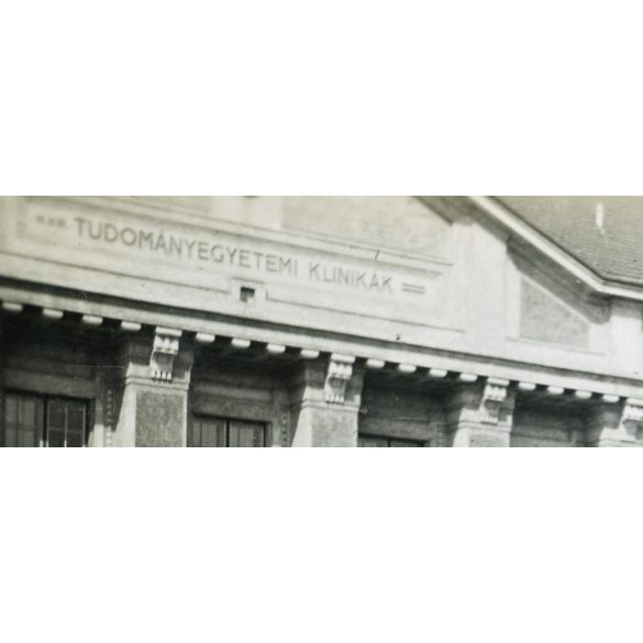 M. kir. tudományegyetemi klinikák főbejárata,  Debrecen, Tisza István szobra, elegáns úri társaság, helytörténet, Horthy-korszak, 1930-as évek, Eredeti fotó, papírkép, hátulján ragasztásnyom.  
