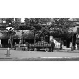 Szendrő István jelzetlen fotónegatívja, sörszállító lovaskocsi az Oktogonon, Budapest, Bayer neon reklám, üzletek, kirakatok, vendéglők, feliratok, Horthy-korszak, 1930-as évek,  Eredeti nagyméretű fotó negatív! 