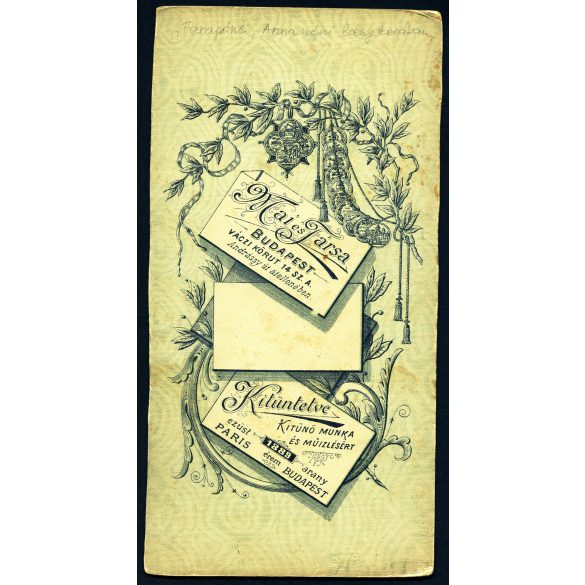 Nagyobb méret, Mai és Társa műterem. Budapest, fiatal nő tengerész ruhában, evezővel, horgonyos lánccal és kitűzővel, különös háttér, „Anna néni lánykorában”, Faragó Lipót mérnök későbbi felesége, matrózblúz, monarchia, 1880-as évek, Eredeti, felirat