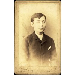   Lojanek János műterme, Nagyvárad, Erdély, elegáns fiú portréja, monarchia, 1880-as évek, Eredeti CDV, vizitkártya fotó.  