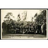 Magyar iskolás fiúk nemzetközi találkozón, Strandbad Wannsee, Németország, sapkajelvény, zászló, Horthy-korszak, 1930, 1930-as évek, Eredeti fotó, papírkép, feliratozott.