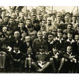 Magyar iskolás fiúk nemzetközi találkozón, Strandbad Wannsee, Németország, sapkajelvény, zászló, Horthy-korszak, 1930, 1930-as évek, Eredeti fotó, papírkép, feliratozott.