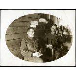 Szász Ágoston alezredes szolgálat közben, magyar katona, egyenruha, telefon, tiszt,  egyenruha, 1. világháború, monarchia, 1917. március 17, 1910-es évek, Eredeti fotó, papírkép, hátulján feliratozva.   